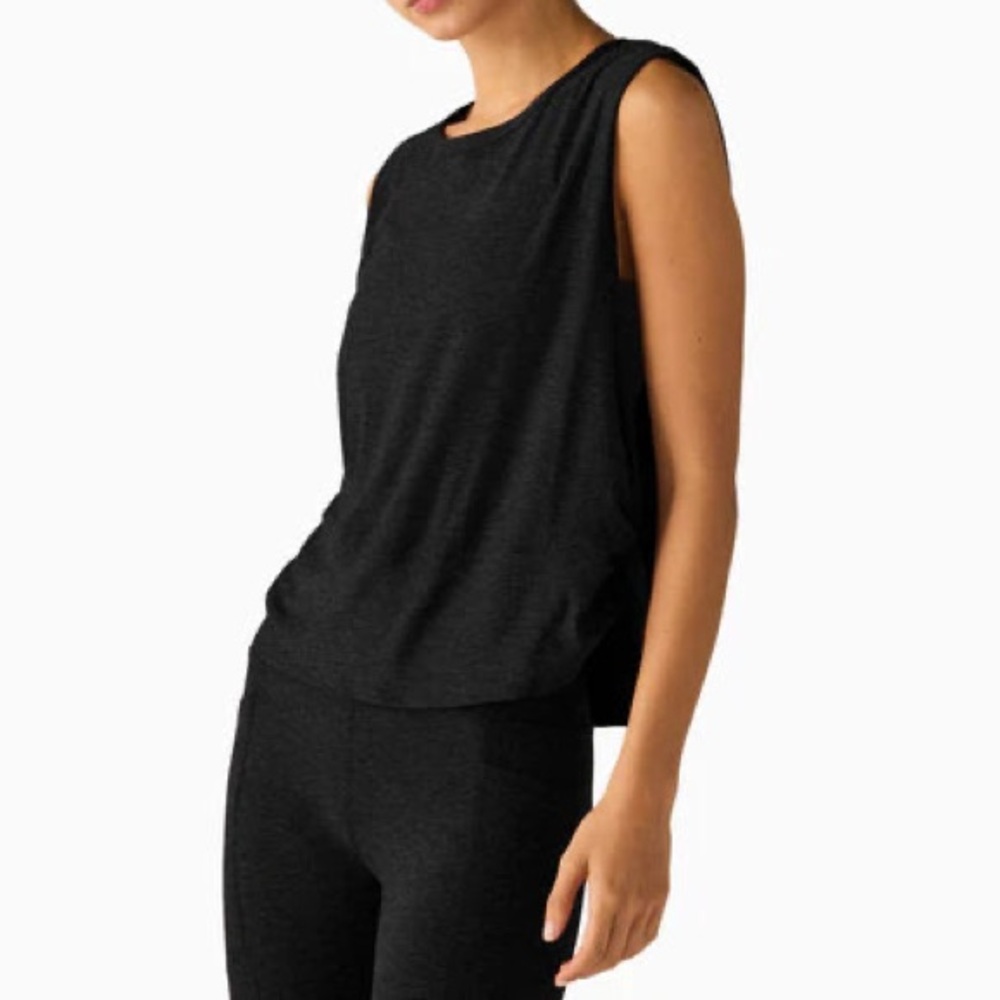Beyond Yoga Featherweight Side Note Tank Top Darkest Night Gray M Twist UPF 20 - Picture 5 of 9